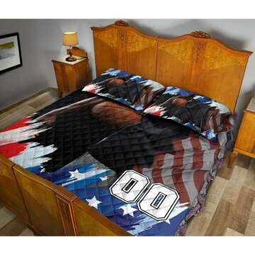 Custom Basketball American Flag Quilt & Pillowcase Set