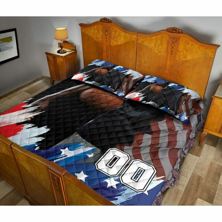 Custom Basketball American Flag Quilt & Pillowcase Set