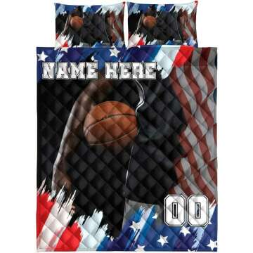 Custom Basketball American Flag Quilt & Pillowcase Set