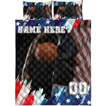 Custom Basketball American Flag Quilt & Pillowcase Set