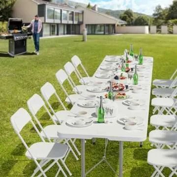 VINGLI 6 Foot Plastic Folding Table Portable Long Table for Indoor Outdoor Use Rectangular with Carr...