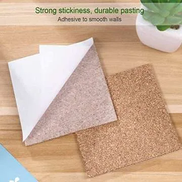 60 Pack 4 x 4 Inch Cork Squares Self-Adhesive Cork Tiles Mat with Strong Adhesive-Backed for Wall Decor and DIY Adhesive