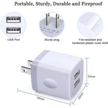 FiveBox Dual Port USB Wall Charger - 3 Pack Fast Charging