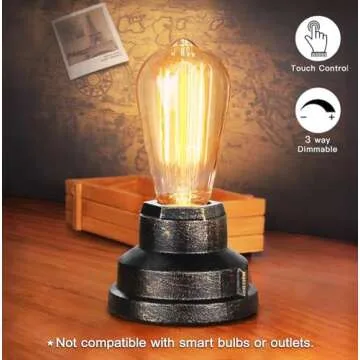 Boncoo Small Touch Control Table Lamp Base - Vintage Edison Style