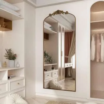 SMIROR Gold Arched Full Length Mirror 71x32, Baroque Inspired Vintage Body Mirror for Wall, Ornate Floor Mirror for Dressing, Shatter-Proof and Anti-Rust