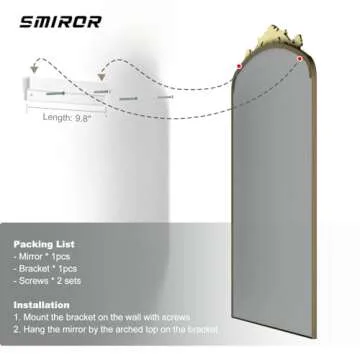SMIROR Gold Arched Full Length Mirror 71x32, Baroque Inspired Vintage Body Mirror for Wall, Ornate Floor Mirror for Dressing, Shatter-Proof and Anti-Rust