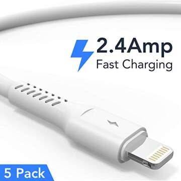 1ft iPhone Charge Cable Short, 5Pack USB to Lightning Cord for Fast Charging Stations 1 Foot Compati...