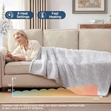 Westinghouse Electric Blanket Throw Size, Soft Plush Sherpa Heated Blanket with 6 Heating Levels & 2-10 Hours Auto-Off, Machine Washable, 50x60 inches, Light Grey