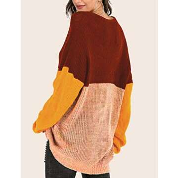 MUMUBREAL Women's Oversized Sweaters Color Block Drop Shoulder Batwing Sleeve Long Pullover Sweater Dress (Red Pink, S)