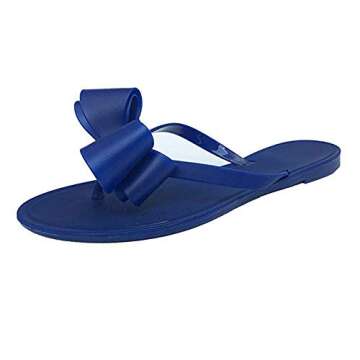 heipeiwa Women's Flip Flops Bow Jelly Sandals Dress Summer Beach Shoes Thong Slippers Navy Blue