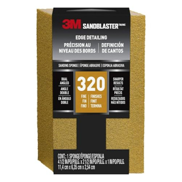 3M SandBlaster Dual Angle Bare Surfaces Sanding Sponge, 320 Grit, For Wet Or Dry Use, Professional-G...
