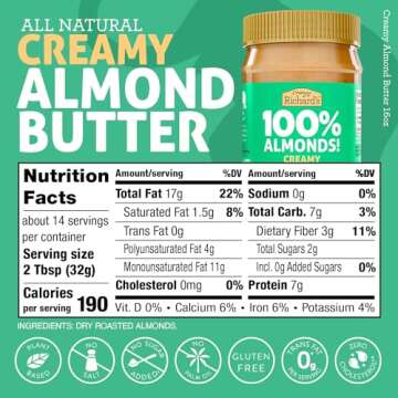 Crazy Richard's 100% All-Natural Creamy Dry Roasted Almond Butter with No Added Sugar and Non-GMO (1...