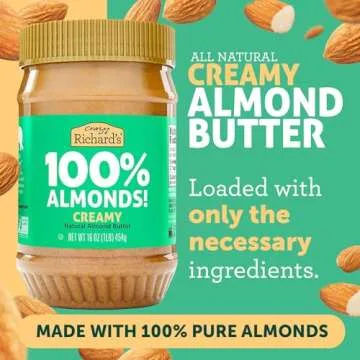 Crazy Richard's 100% All-Natural Creamy Dry Roasted Almond Butter with No Added Sugar and Non-GMO (16 Ounce, Pack of 1)