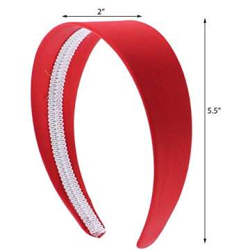 Motique Accessories Red 2 Inch Wide Satin Hard Headband with No Teeth