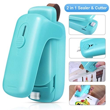 EZCO Mini Handheld Bag Heat Vacuum Sealer, & Cutter 2 in 1 Portable Resealer Machine for Plastic Bags Storage Food Snack Cookies Fresh (Battery Included)