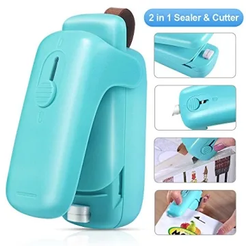 EZCO Mini Handheld Bag Heat Vacuum Sealer, & Cutter 2 in 1 Portable Resealer Machine for Plastic Bags Storage Food Snack Cookies Fresh (Battery Included)