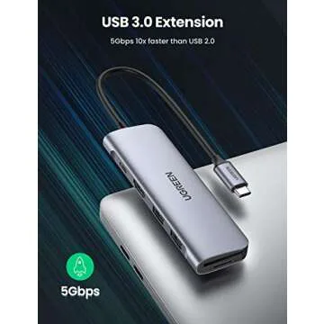 UGREEN USB C Hub 6 in 1 Dongle to HDMI 4K 2 USB 3.0 Ports SD TF Card Reader 100W PD Charging Adapter Dock Station for MacBook Pro Air 2020 2019 2018 Galaxy Note 10 S10 S9 S8 Surface Go XPS 13 15