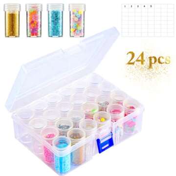 Embroidery Diamond Storage Box, JUSTDOLIFE Storage Boxes for Diamond Painting with 30 Small Beads Di...