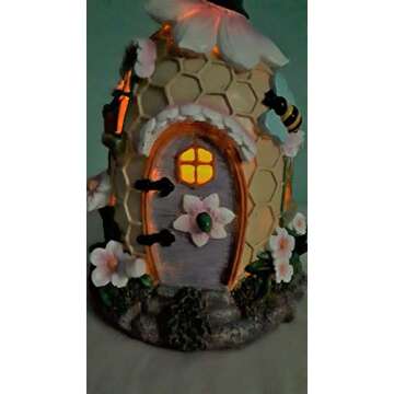 Mystic Garden Solar Resin Fairy Garden House. Beehive Design. Lights up at Night; Indoor or Outdoor Fairy Home for Flower Gardens, planters, Window Boxes, Terrarium or Yard.