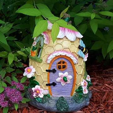 Mystic Garden Solar Resin Fairy Garden House. Beehive Design. Lights up at Night; Indoor or Outdoor Fairy Home for Flower Gardens, planters, Window Boxes, Terrarium or Yard.
