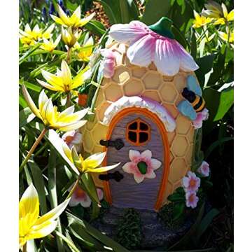 Mystic Garden Solar Resin Fairy Garden House. Beehive Design. Lights up at Night; Indoor or Outdoor Fairy Home for Flower Gardens, planters, Window Boxes, Terrarium or Yard.