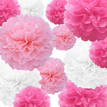 Tissue Paper Pompoms Paper Flower 22 Pcs Pink,Rose Red,White Paper Flower Ball for Birthday Bachelor...