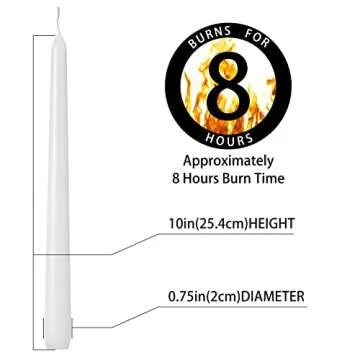 Kedtui 10" Dripless Taper Candles Set of 24 - White