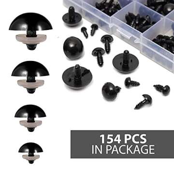 Plastic Safety Eyes for Crochet Animals - 12 Sizes Stuffed Animal Safety Eyes for Crafts Crochet Safety Eyes - 154Pcs Safety Eyes for Dolls Bear Noses Dog Plush Animal Eyes - Plastic Eyes DIY Doll