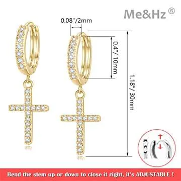 Me&Hz 14K Gold Plated Cross Dangle Drop Earrings for Women Men CZ Diamond Cross Huggie Hoop Earrings Dangling Gold Cross Earrings for Men Hypoallergenic Lightweight First Communion Gifts