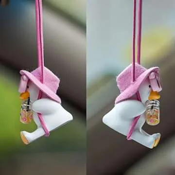 Cute Swinging Duck Car Hanging Ornament Rear View Mirror Hanging Accessories Car Mirror Hanging Accessories Cute Girly Car Accessories for Women Girl Car Pendant Car Charm Car Decor (Pink A)