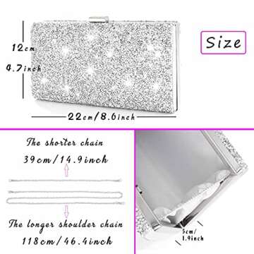 ELABEST Glitter Evening Clutch Bag Double Sided Diamond Bag Crossbody Purse Wedding Party Bag for Women and Girls (Silver)