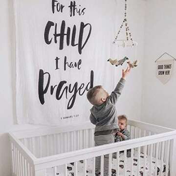 Bamboo Cotton Muslin Swaddle Blanket by Baby Octopi - 1 Samuel 1:27 - for This Child I Have Prayed - Verse Scripture - Breathable - Machine Washable (47?x47?)