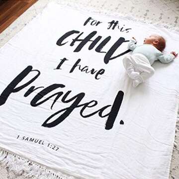 Bamboo Cotton Muslin Swaddle Blanket by Baby Octopi - 1 Samuel 1:27 - for This Child I Have Prayed - Verse Scripture - Breathable - Machine Washable (47?x47?)