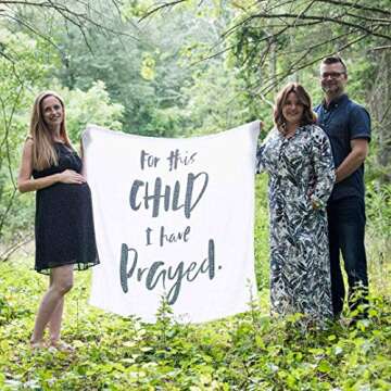 Bamboo Cotton Muslin Swaddle Blanket by Baby Octopi - 1 Samuel 1:27 - for This Child I Have Prayed - Verse Scripture - Breathable - Machine Washable (47?x47?)