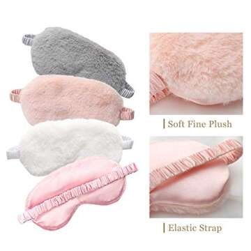 EleCharm 4-Pack New Faux Fur Eye Mask Soft Plush Nap Eyeshade Sleeping Blindfold Satin Back Assorted Color Fur_4pcs