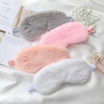 EleCharm 4-Pack New Faux Fur Eye Mask Soft Plush Nap Eyeshade Sleeping Blindfold Satin Back Assorted Color Fur_4pcs