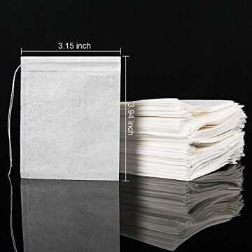 100PCS Tea Filter Bags, Disposable Tea Bags for Loose Leaf Tea, Drawstring Empty Tea Infuser, BetyBedy Tea Steeper, Natural Wood Pulp Paper Material, 1-Cup Capacity（3.15 x 3.94 inch）