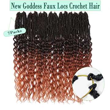 Paraglame Ocean Wave Crochet Hair Curly Braiding Hair Deep Wave Braiding Hair for Bohemian Knotless Braids Water Wave Braiding Hair for Women (24 Inch New Goddess Locs, T1B/350 Curly Faux Locs)