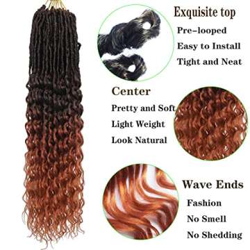 Paraglame Ocean Wave Crochet Hair Curly Braiding Hair Deep Wave Braiding Hair for Bohemian Knotless Braids Water Wave Braiding Hair for Women (24 Inch New Goddess Locs, T1B/350 Curly Faux Locs)