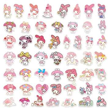 My Cute Melody Stickers Pack 50Pcs, Cannity Cute Kawaii Stickers for Kids Teens Adults Waterproof Vinyl Decals Japanese Anime Stickers for Water Bottles Scrapbook Laptop journaling.