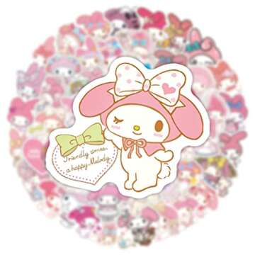 My Cute Melody Stickers Pack 50Pcs, Cannity Cute Kawaii Stickers for Kids Teens Adults Waterproof Vinyl Decals Japanese Anime Stickers for Water Bottles Scrapbook Laptop journaling.