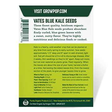 Organic Kale Seeds - 500 USDA Organic, Non-GMO Seeds