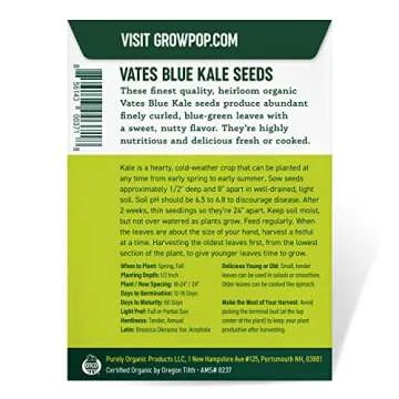 Organic Kale Seeds - 500 USDA Organic, Non-GMO Seeds