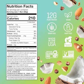 MINDRIGHT Superfood Vegan Protein Bars - Gluten Free Non-Gmo Low Sugar - Plant based protein bars - ...