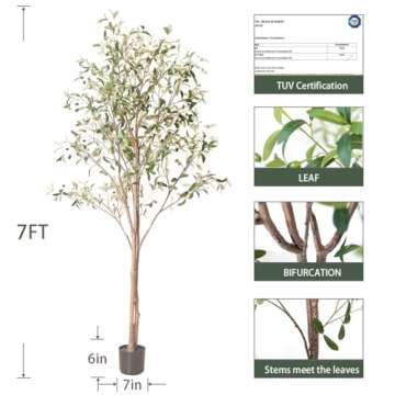 Aritizone Artificial Olive Tree 7FT Tall Fake Olive Tree with Adjustale Branches Artificial Tree for Modern Home Office Living Room Floor Decor Indoor (7FT)