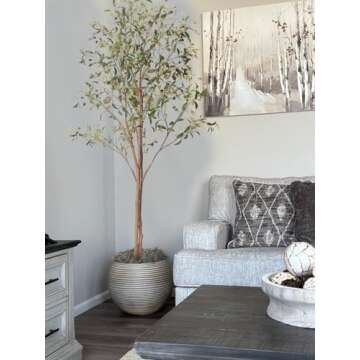 Aritizone Artificial Olive Tree 7FT Tall Fake Olive Tree with Adjustale Branches Artificial Tree for Modern Home Office Living Room Floor Decor Indoor (7FT)