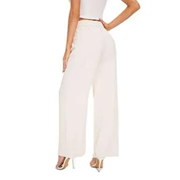 FUNYYZO Women Wide Leg Pants High Elastic Waisted Business Work Trousers Long Straight Pants Beige