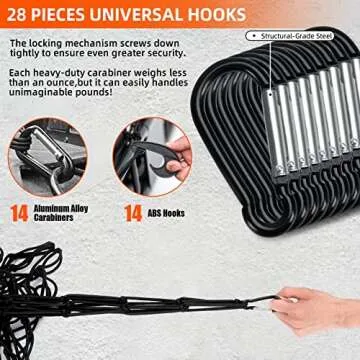 KARCOCA 5’ x 7'Cargo Net for Pickup Truck Bed Stretches to 10' x 14' Heavy-Duty, Mesh Square Latex Bungee Netting with 14 Metal Carabiners + 14 Hooks- Compatible with Ford, Dodge RAM, Chevy, Toyota