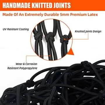 KARCOCA 5’ x 7'Cargo Net for Pickup Truck Bed Stretches to 10' x 14' Heavy-Duty, Mesh Square Latex Bungee Netting with 14 Metal Carabiners + 14 Hooks- Compatible with Ford, Dodge RAM, Chevy, Toyota