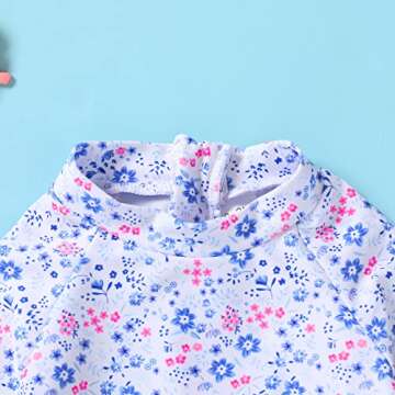 Infant Baby Girl Swimsuit One-Piece Long Sleeve Rash Guard with Hat Set Floral Zipper Bathing Suit Leopard Beach Wear (3-6 Months, Flower#2)